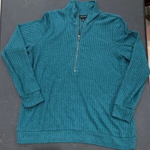 Torrid Teal Ribbed Zip-Up Sweater